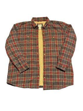 LL Bean Men's Scotch Plaid Sherpa-Lined Flannel Shirt 2XL Gray Plaid Button-Up